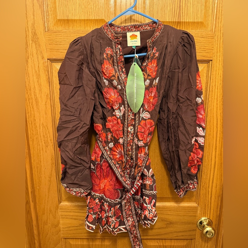 NWT Farm Rio Gigi Tapestry Mini Dress XS Brown